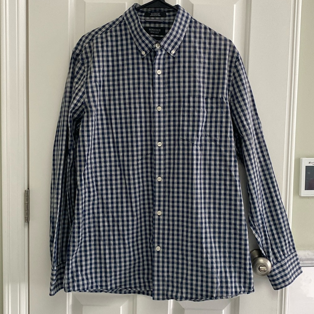 Nordstrom Men’s Shop long sleeve blue/grey dress shirt, Slim Large